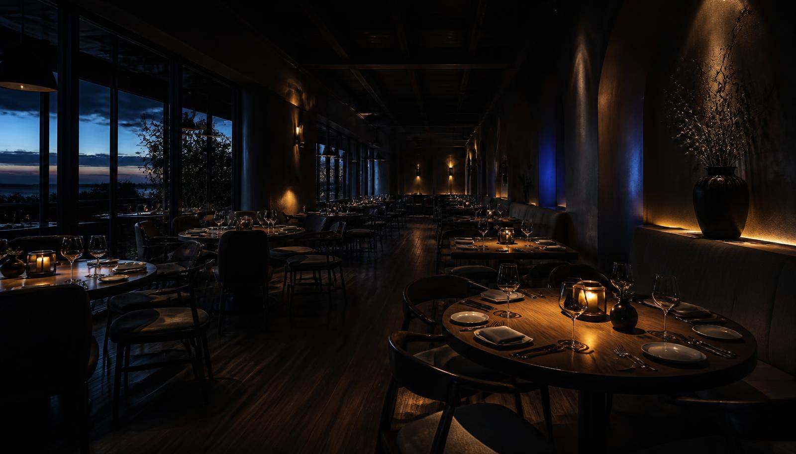 Leerer Gastraum eines Restaurants am Abend